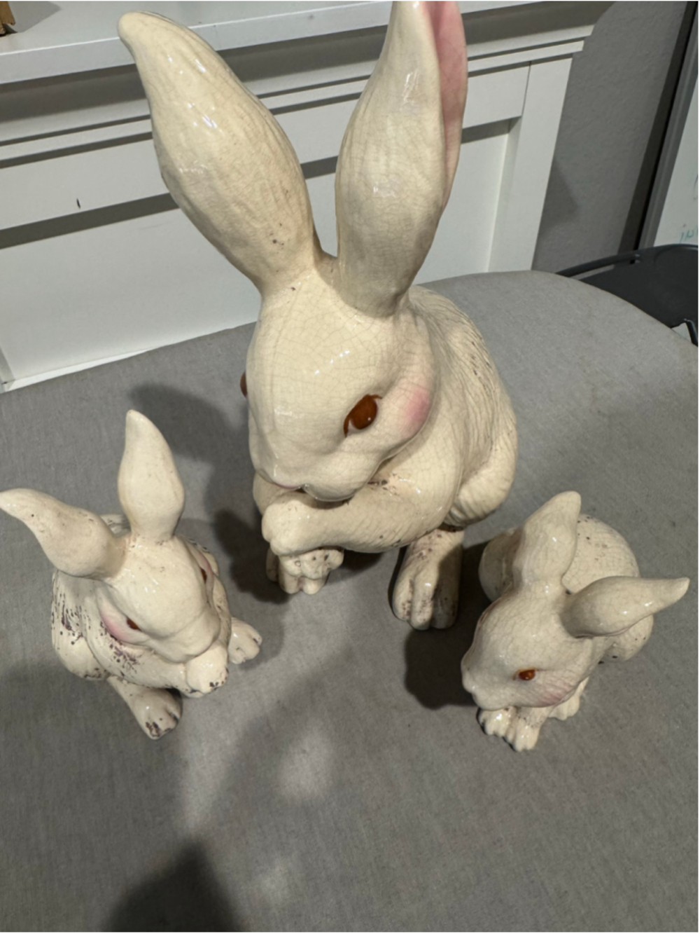 Unbranded 3 Piece Ceramic Rabbit Bunny Figurine Set, Beige and Pink